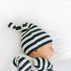 Newborns cotton Hat and Anti-Grasping Gloves sets 4 colors for boys girls 0-6m Striped Baby hospital hat mitten set No scratch cover mittens