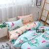 Microfiber tyg duvet tropiskt flamingo mönster reversibel grön rosa sängkläder 3 -bitar kostym andas mjuk2238