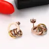 Womens Rose Gold Stainless Steel 3 Rings Roman Numerals Dangle Drop Stud Piercing Earrings7614517