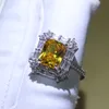 Wholesale-Stunning Handmade Luxury Jewelry 925 Sterling Silver T Princess Cut Gold Topaz CZ Diamond Women Wedding Band Ring For Lover
