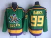 Men's Vintage Mighty Ducks Movie Jersey Hawks 9 Adam Banks Stitched Embroidery Hockey Jerseys Black White Green Fast Shipping Size S-XXXL