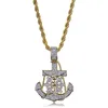 Iced Out Anchor Cross Pendant Necklace Two Tone Plated Micro Paled Cubic Zircon Mens Hip Hop Jewelry199R
