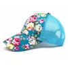 Floral Print Ponytail Baseball Cap Fashion Canvas Flower Mesh Sun Hat Outdoor Summer Women Travel Camping Sunscreen Hat 20pcs TTA908