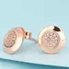 Classic design Rose Gold Disk Stud Earring Women Mens Fashion Party Jewelry For pandora 925 Silver CZ diamond Earrings with Original Box