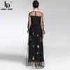 2019 Fashion Runway Maxi Kleid Frauen039s elegantes Langarm Tüll Gaze Blumenblumensticke Schwarzes Vintage Langes Kleid Y1905114182