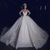 Arabiska Långärmad Bröllopsklänningar Lace Appliques Sequined Vestido de Novia Plus Storlek 2020 Brudbröllopsklänningar