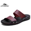 Alcubieleee Sommar Andningsbara Peep Toe Sandaler Skor för man Split Läder Slide Sko Mens Casual Slip-On Slippers Beach Shoes