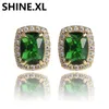 Mens Hip Hop Earring Square Shape Iced Out Big Zircon Stud Earring with Safe Screw Back Exaggerated Luxury Earrings Jewelry