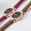 Nieuwe vrouwen Simple Watch Fashion Polship Leer Leather Analog Quartz Horloges Round Crystal Rhombus Ladies Clock For Gift8182942