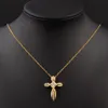 Cross Pendant Inlagda Zircon 18K Gul Guld Fylld Klassisk Kvinnor Hängsmycke Halsband Kedja Charm Smycken Present