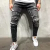 WENYUJH 2019 New Men's Ripped Skinny Denims Zipper Slim Fit Stretch Biker Jeans Pants With Holes Full Length Jeans With Pockets