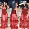 2019 Plus Size Fashion Designed women summer spaghetti strap mesh cascading ruffles splicing maxi dress sexy night club party long dress