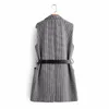 Women Houndstooth Vest Long Sleeveless Tweed Coat With Belt Plaid Classic Checked Woolen Waistcoats Fall Winter 20221 Stra22