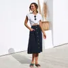 Summer High Waist Women Skirts Mid-Calf with Buttons Lady Bodycon Loose A-Line Midi Skirt Pockets 2019