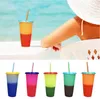 24oz Color Shanging Cup Magic Plasticle Tumblers с крышкой и соломенной многоразовой конфетой цвет холодной чашки с морской доставкой CCA12201 500 шт.