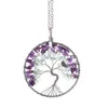 Collier pendentif arbre pour femme avec petite pierre naturelle vert clair et violet avec chaîne en métal