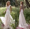 New Limor Rosen Country Wedding Dresses Illusion Bodice Jewel Cap Sleeve Appliques Court Train Vintage Garden Beach Boho Bridal Gowns