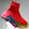 rainbow bottom women triples fashion socks boots slip on design female casual ankle boots autumn loafers shoes pink yellow blue shoes