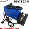 60V 20Ah E-Bike Lithium Batteri för Samsung 18650 30Q Uppladdningsbart elektrisk cykelbatteri 60V med 5A laddare Gratis frakt