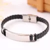 Exportation PU cuir manchette à tricoter corde Bracelets titane acier Bracelet inoxydable hommes noir Punk Bracelet main ornement