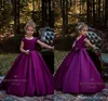 Фиолетовые милые детские платья с цветочным узором для девочек, платье с короткими рукавами и большим бантом с поясом на спине, платье для первого причастия, дня рождения
