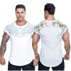 Date d'été marque hommes t-shirts ourlet incurvé musculation t-shirt décontracté imprimé sport cordes vêtements Fitness mâle t-shirt 3 couleurs D-43