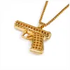 Fashion-n Hip Hop Iced Out Anhänger Halskette Schmuck Goldkette Pistolenform Pistole Anhänger Halskette für Männer