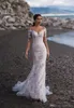 Strandspets långa ärmar sjöjungfru bröllopsklänningar applicerade sveptåg plus storlek bröllopsklänning brudklänningar vestido de novia brautk9405701