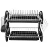 Grote capaciteit 2 Tier schotel Drainer Upgraded Drying Rack Keuken Opslag Rvs Lepels Collectie Plank Zwart