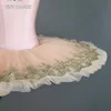 Corpiño de LICRA rosa pálido, tutú de Ballet profesional de danza con adorno de lentejuelas doradas brillantes, falda tutú tipo panqueque para niñas BLL405241e