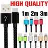 Type C Micro V8 USB Cables 1M 2M 3M Shicay Braided Fabric Twist Cable for Samsung S6 S7 S9 NOTE 8 HTC