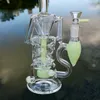 10 Inch Hookahs Double Recycler Beaker Glass Bong Fab Egg Turbine Percolator Oil Dab Rigs Water Bongs 14mm Female Joint Water Pipes With Bowl Pink Green Purple