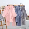 Roupas étnicas casais de algodão yukata pijama de homens homens japoneses kimono túnio de top stop conjunto pijamas chinês antigo1 fantasia1