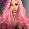 Perucas de alta qualidade cor rosa peruca dianteira do laço brasileiro com cabelo do bebê natural ondulado peruca sintética renda transparente para preto/branco
