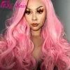 Perruques de haute qualité couleur rose brésilienne dentelle avant perruque avec des cheveux de bébé perruque synthétique ondulée naturelle dentelle transparente pour les femmes noires/blanches