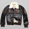 Avirex  fur collar genuine leather jacket men brown thick sheepskin flight jacket black men's winter leather coat pilot suit