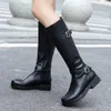 Hot Sale-Ny Ankomster Chunky Heels Knee High Boots Kvinna Skor Zip Up Platform Skor Kvinnor Stövlar Kvinna