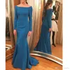 Cheap Simple Elegant Simple Mermaid Evening Dresses Long Sleeves Bateau Neck Floor Length Satin Formal Dress Evening Gowns Robe Custom