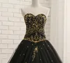 Черное и золотое бальное платье с вышивкой Вечерние платья Real Po Милая Тюль Корсет Назад Длинные дешевые вечерние платья для выпускного вечера Sequins2675540