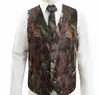 2021 Bristish Groom Coletes Brown Wool Herringbone Tweed Groomsmen Vest Mens Suit Prom casamento Colete Vestido Plus Size Em armazém