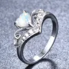 10 pcs / lot 925 bagues en argent sterling couronne coeur bleu blanc opale gemmes pour femmes mariages fête américaine australie bague bijoux308M