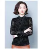 Nouveau design femmes rétro col montant chinois cheongsam style gaze imprimé floral à manches longues t-shirts hauts grande taille MLXLXXL3XL