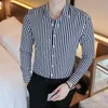 Erkek Casual Gömlek Slim Fit Çizgili Uzun Kollu Örgün Elbise Gömlek Erkekler Erkek Giyim Camisa