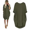 Autumn Mulheres bolso solto vestido Crew Neck Casual menina longa Tops vestido Female Fashion Big Vestido Vestidos shirt LJJA3090