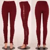 Kobiety boczne Lace Up Ołówek Tight Pant Sexy Cross Bandaż Spodnie Skinny Jeans Wysokiej Jakości Spodnie Kieszonkowe Spodnie Cargo Dżinsy Femme