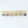 10pcs teint couleur rugueuse Quartz Druzy Geode anneaux taille réglable petite pierre Drusy irrégulière bordée en plaqué or couleur déclaration déclaration