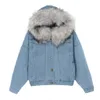 Women Hooded Thick Jeans Jackets Denim Fleece Faux Fur Collar Coat Women Winter Padded Warm Coats Outwear Jacket