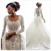Luxurious Crystals Mermaid Arabic 2020 Plus Size Wedding Dresses Long Sleeves Beaded Lace Bridal Dresses Sexy Vintage Wedding Gowns