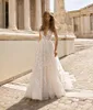 New A Line Wedding Dresses V Neck Full Lace Appliques Sheer Flowers Backless Sweep Train Garden Boho Summer Plus Size Bridal Gowns Custom