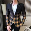 Mode Kleurverloop Plaid Mannen Blazer Slanke Jas Business Casual Single Button Heren Dress Suits Aziatische Maat Blazer Masculino271r